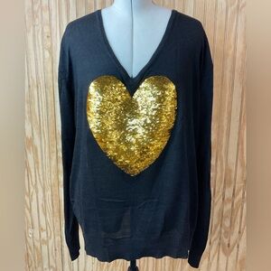 Wildfox White Label Black Sweater with Gold Heart